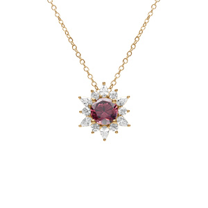 Collier en vermeil pendentif fleur oxyde rose et contour d\'oxydes blancs - 42+3cm - Vue 1