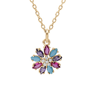 Collier en vermeil pendentif fleur par�e d'oxydes multi couleurs - 42+3cm