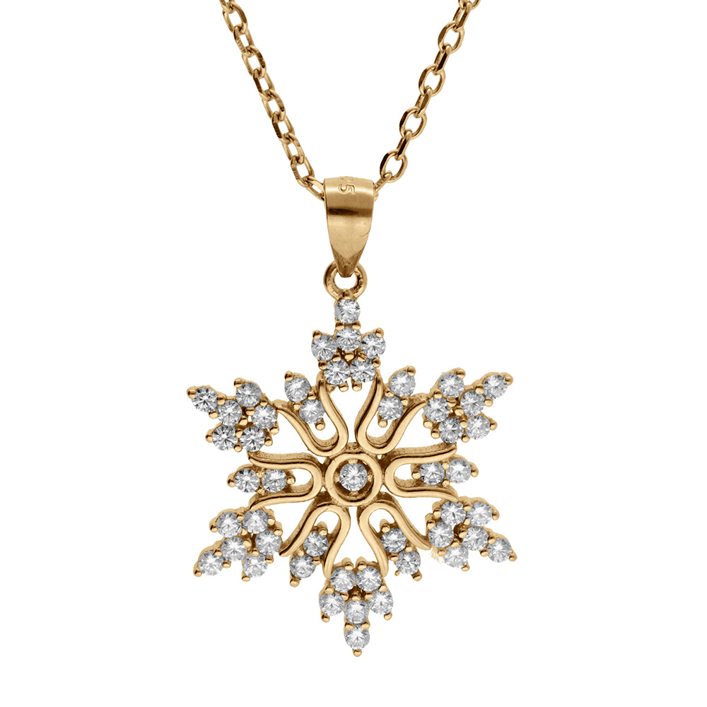 Collier en vermeil pendentif flocon de neige  - 42+3cm - Vue 1