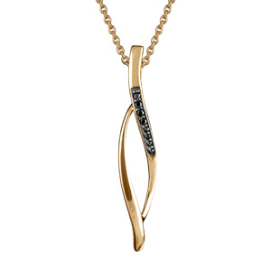 Collier en vermeil pendentif forme losange barrettes pierres noires - 43+2cm - Vue 1
