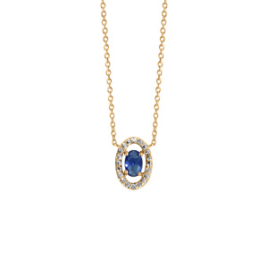 Collier en vermeil pendentif forme ovale verre bleu foncé entourage oxydes blancs sertis - 40+4cm - Vue 1