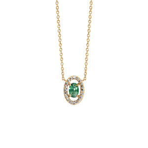 Collier en vermeil pendentif forme ovale verre vert entourage oxydes blancs sertis - 40+4cm - Vue 1