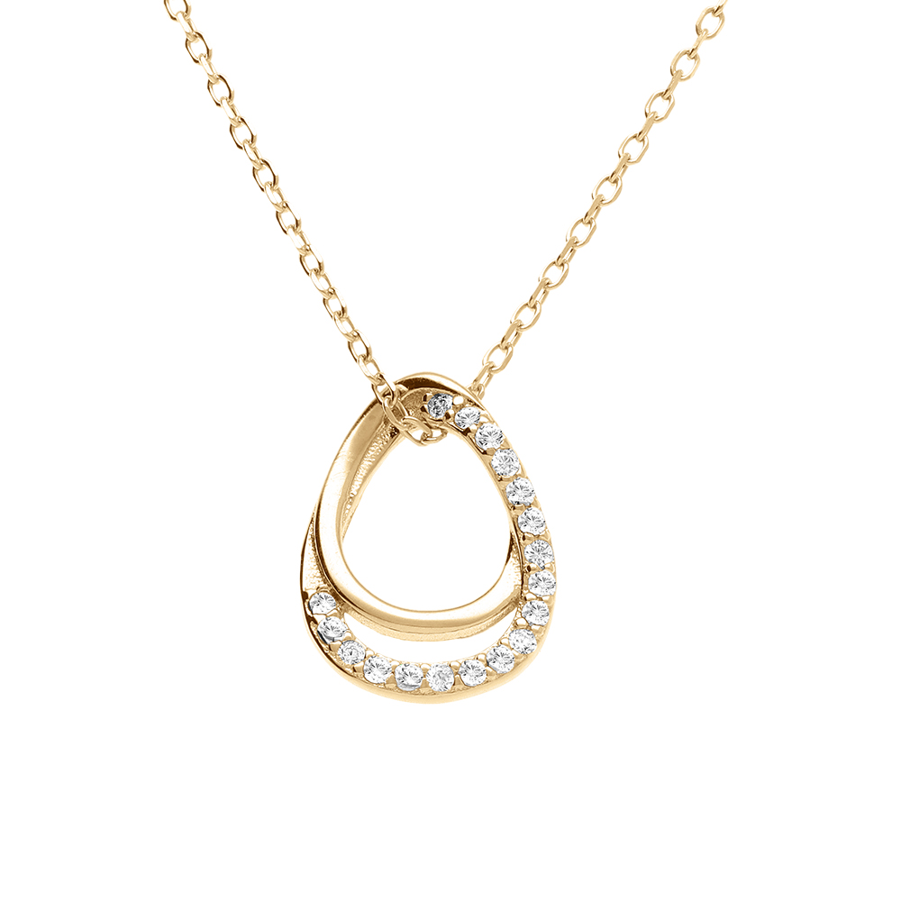 Collier en vermeil pendentif goutte orn�e d\'oxydes blancs sertis -40+2+2cm - Vue 1