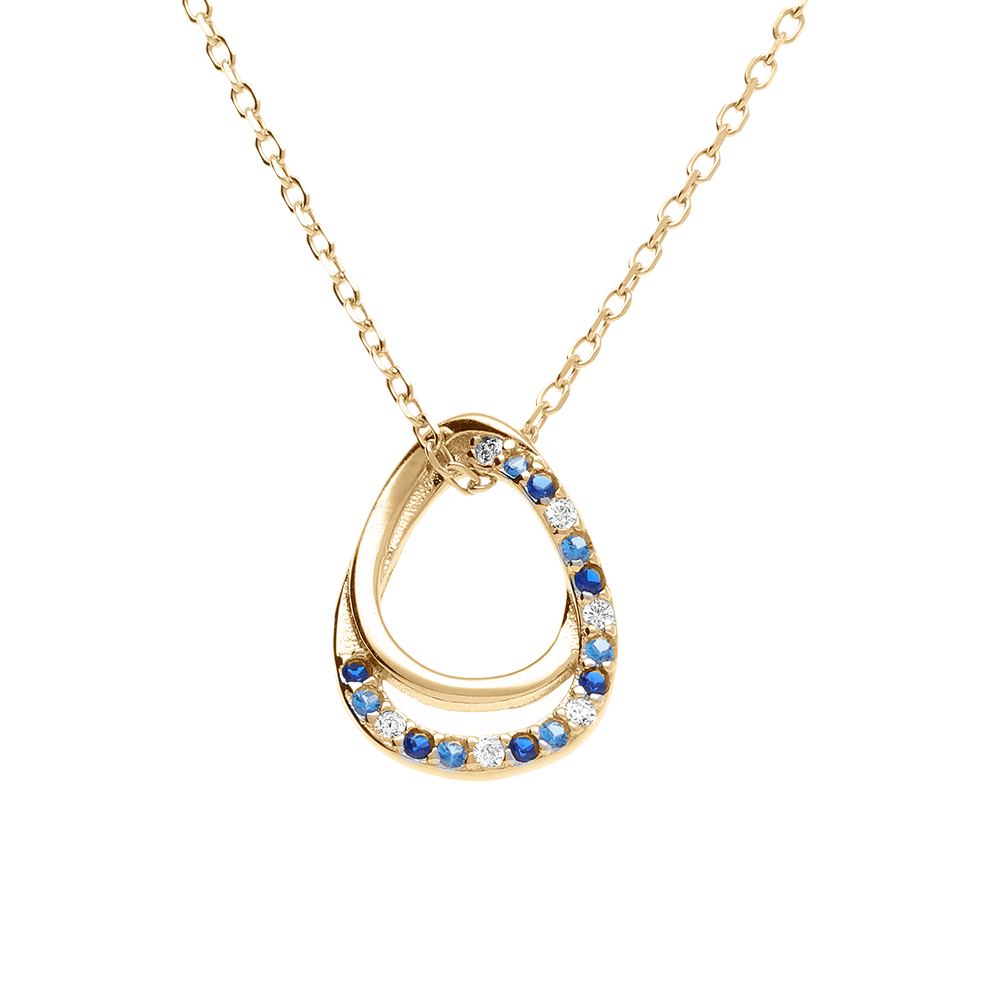 Collier en vermeil pendentif goutte orn�e d\'oxydes bleus et blancs sertis - 40+2+2cm - Vue 1