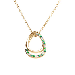 Collier en vermeil pendentif goutte orne d'oxydes verts et blancs sertis - 40+2+2cm