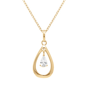 Collier en vermeil pendentif goutte ovale 15mm avec goutte d'oxyde blanc -  42+3cm