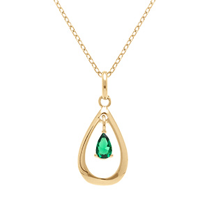 Collier en vermeil pendentif goutte ovale 15mm avec goutte d'oxyde vert - 42+3cm