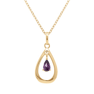 Collier en vermeil pendentif goutte ovale 15mm avec goutte d' oxyde violet - 42+3cm