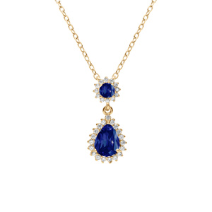 Collier en vermeil pendentif goutte oxydes bleu et contour oxydes blancs sertis - 42+3cm - Vue 1