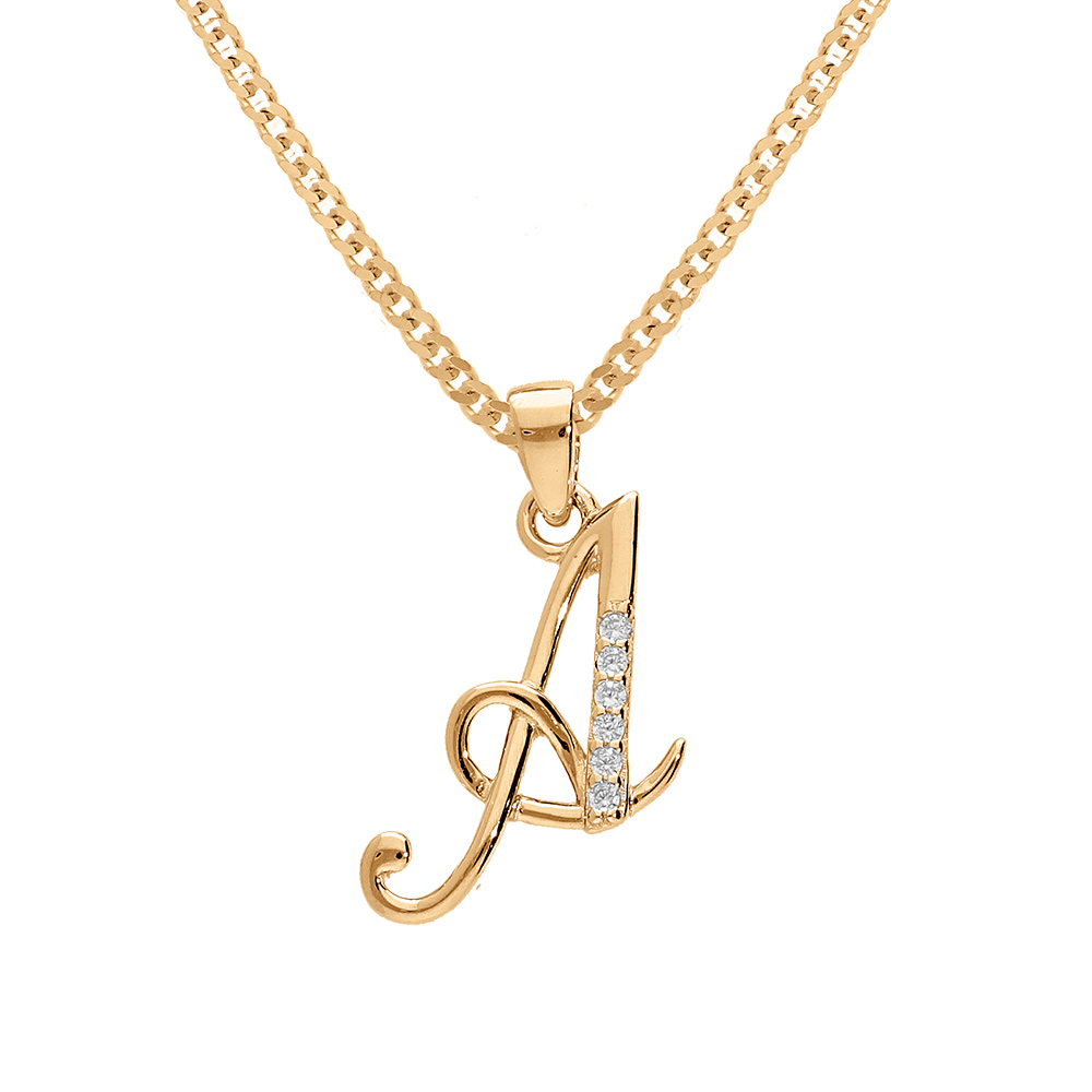 Collier en vermeil pendentif initiale A oxydes blancs sertis  - 42+3cm - Vue 1