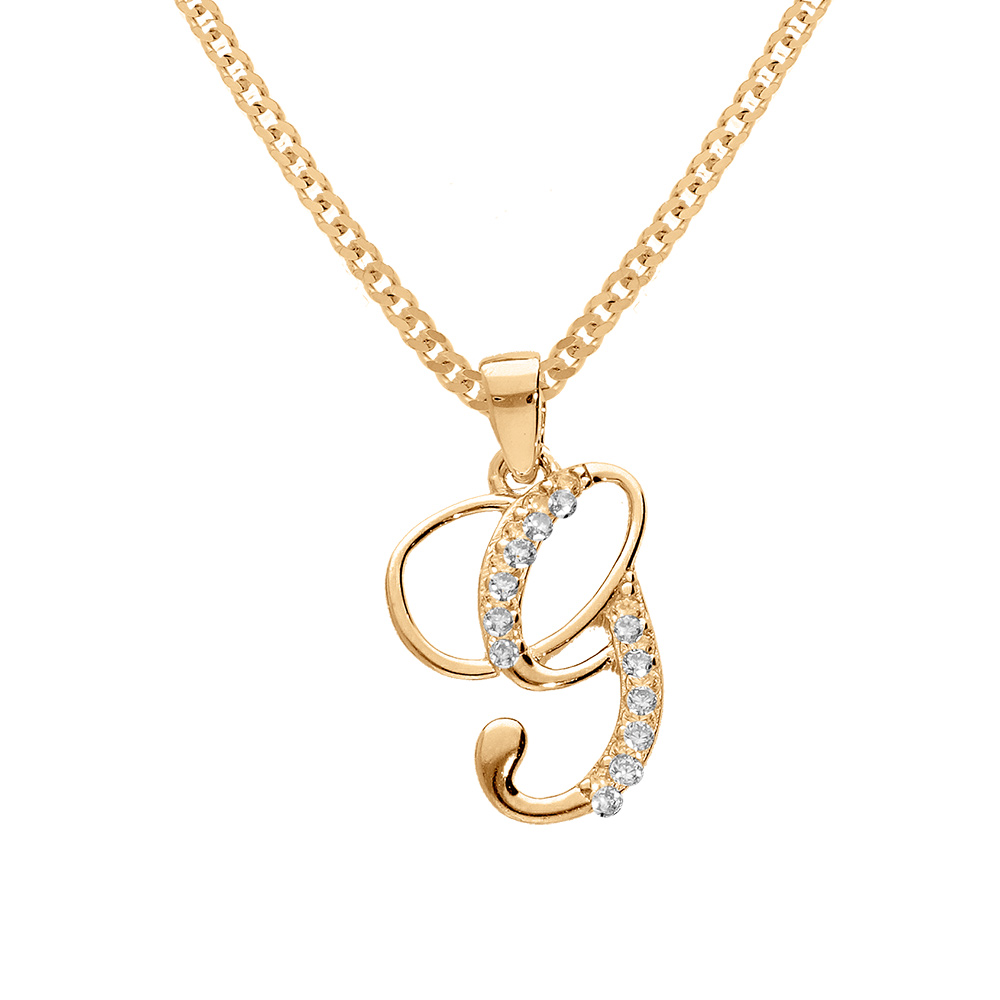 Collier en vermeil pendentif initiale G oxydes blancs sertis  - 42+3cm - Vue 1