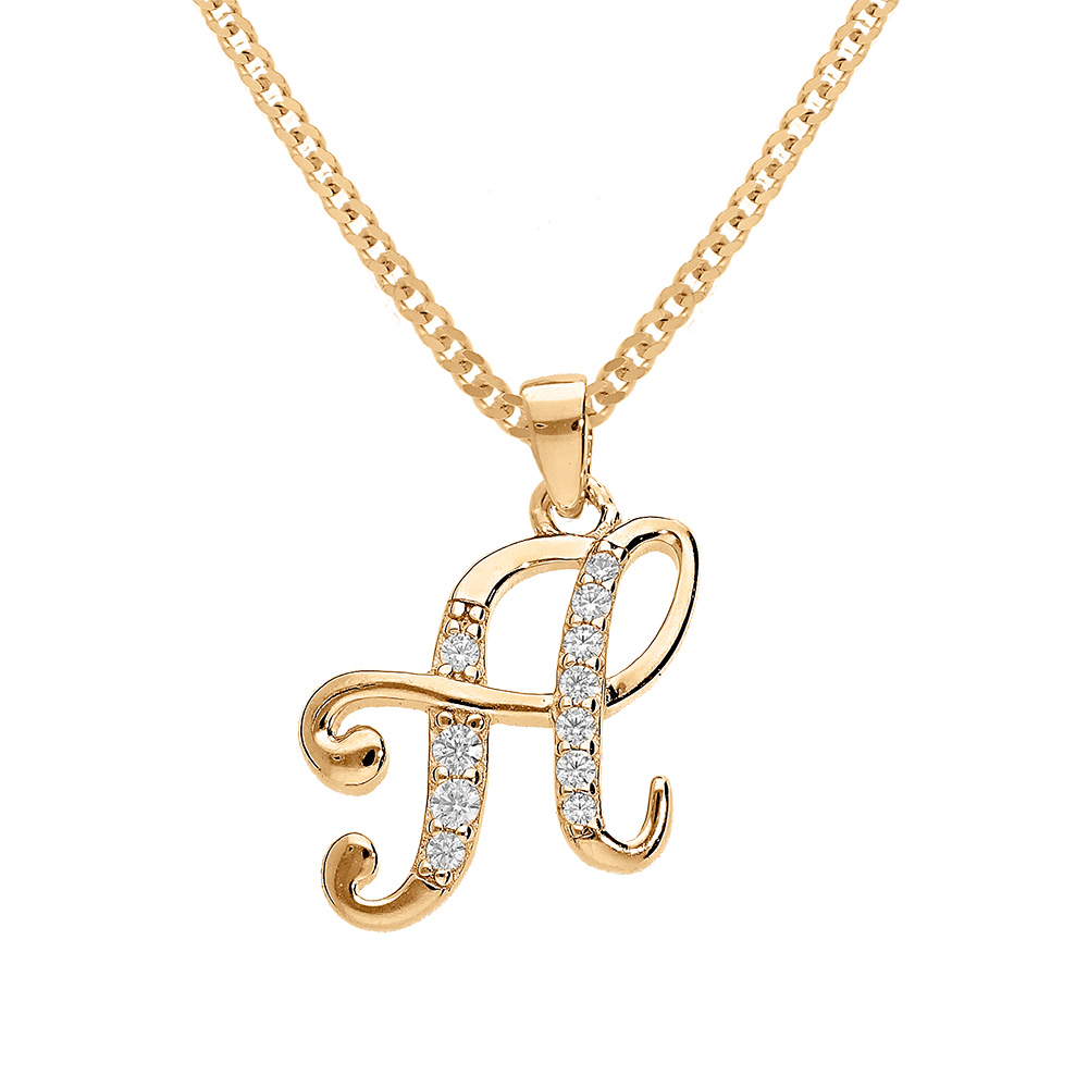 Collier en vermeil pendentif initiale H oxydes blancs sertis - 42+3cm - Vue 1