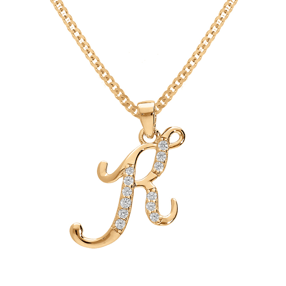 Collier en vermeil pendentif initiale K oxydes blancs sertis  - 42+3cm - Vue 1