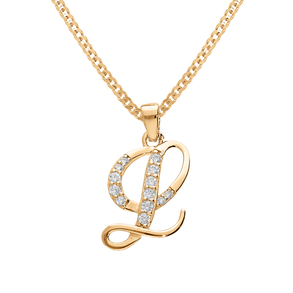 Collier en vermeil pendentif initiale l oxydes blancs sertis  - 42+3cm - Vue 1