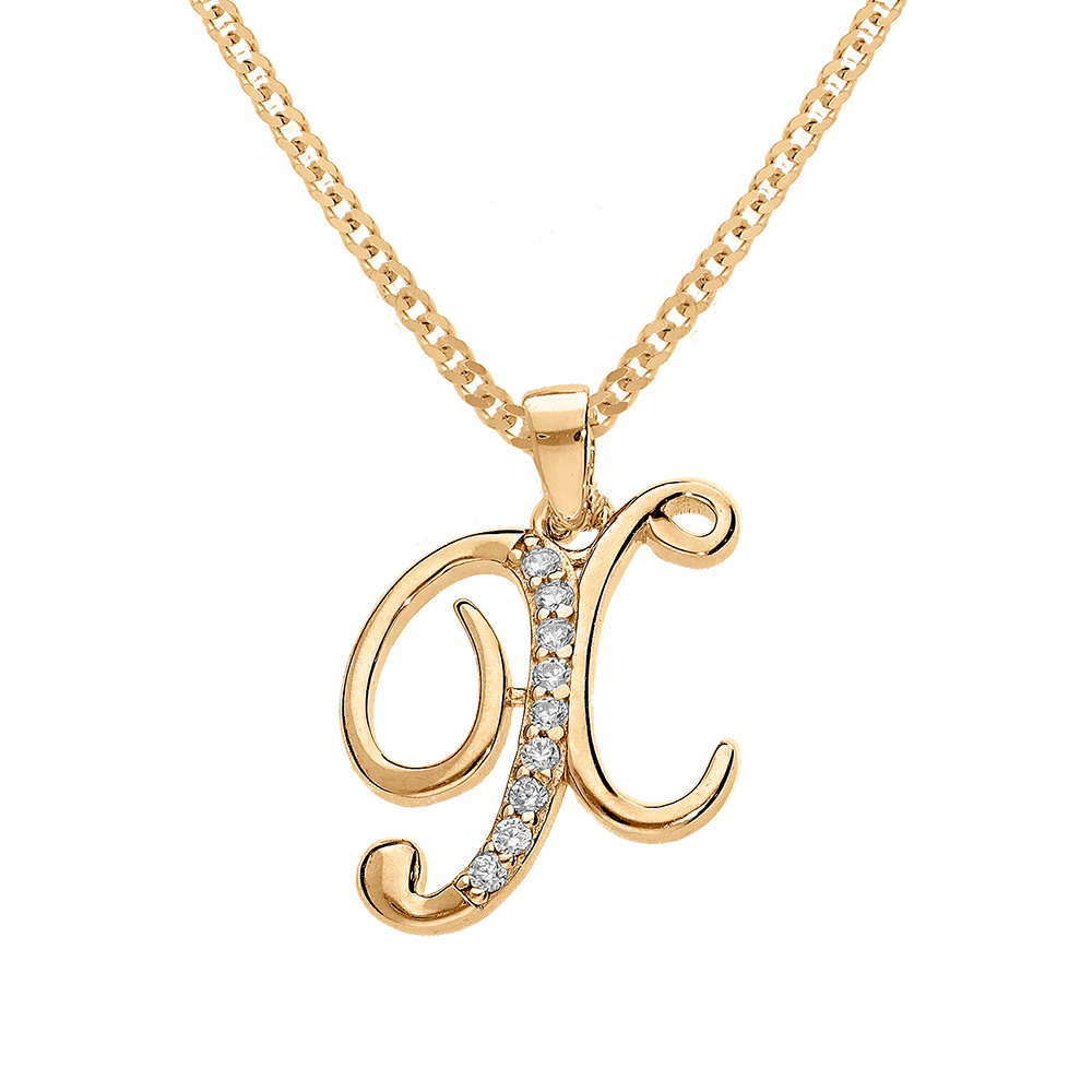 Collier en vermeil pendentif initiale X oxydes blancs sertis  - 42+3cm - Vue 1