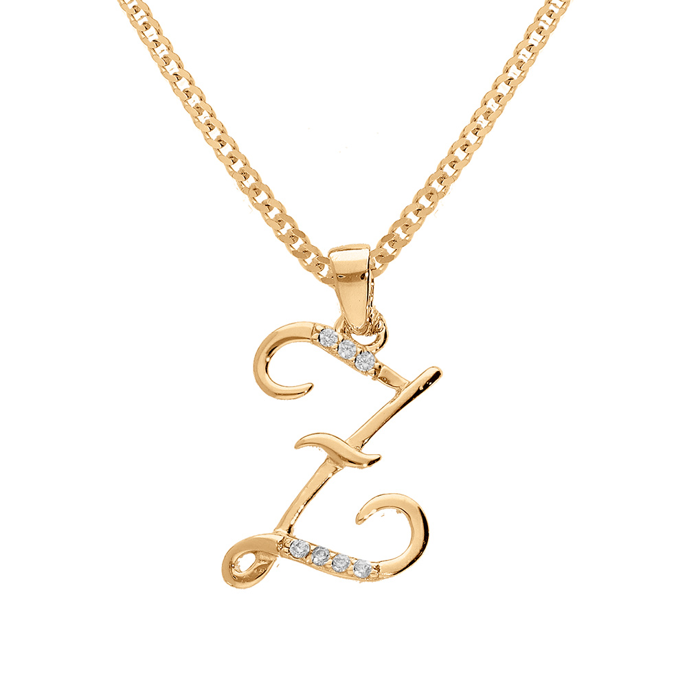 Collier en vermeil pendentif initiale Z oxydes blancs sertis  - 42+3cm - Vue 1
