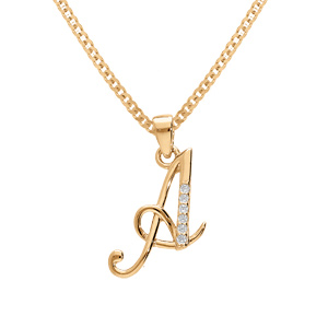 Collier en vermeil pendentif initiale A oxydes blancs sertis - 42+3cm - Vue 1