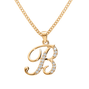 Collier en vermeil pendentif initiale B oxydes blancs sertis - 42+3cm - Vue 1