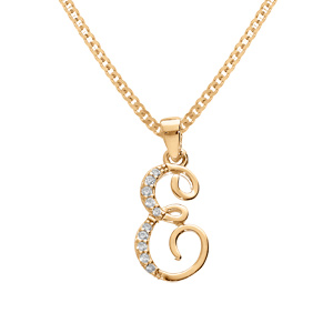 Collier en vermeil pendentif initiale E oxydes blancs sertis - 42+3cm - Vue 1