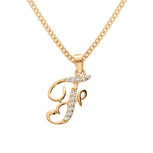 Collier en vermeil pendentif initiale F oxydes blancs sertis - 42+3cm - Vue 1