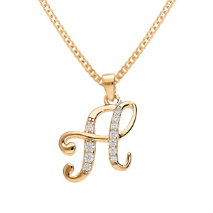 Collier en vermeil pendentif initiale H oxydes blancs sertis - 42+3cm - Vue 1