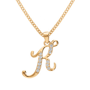 Collier en vermeil pendentif initiale K oxydes blancs sertis - 42+3cm - Vue 1