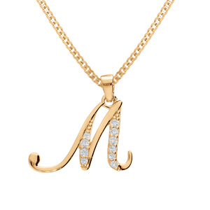 Collier en vermeil pendentif initiale M oxydes blancs sertis - 42+3cm - Vue 1