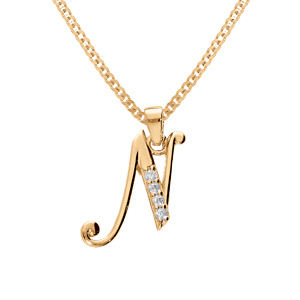 Collier en vermeil pendentif initiale N oxydes blancs sertis - 42+3cm - Vue 1