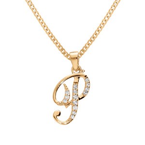 Collier en vermeil pendentif initiale P oxydes blancs sertis - 42+3cm - Vue 1