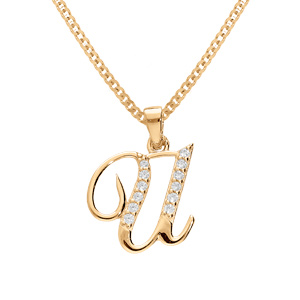 Collier en vermeil pendentif initiale U oxydes blancs sertis - 42+3cm - Vue 1