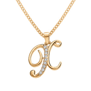 Collier en vermeil pendentif initiale X oxydes blancs sertis - 42+3cm - Vue 1