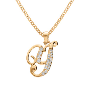 Collier en vermeil pendentif initiale Y oxydes blancs sertis - 42+3cm - Vue 1