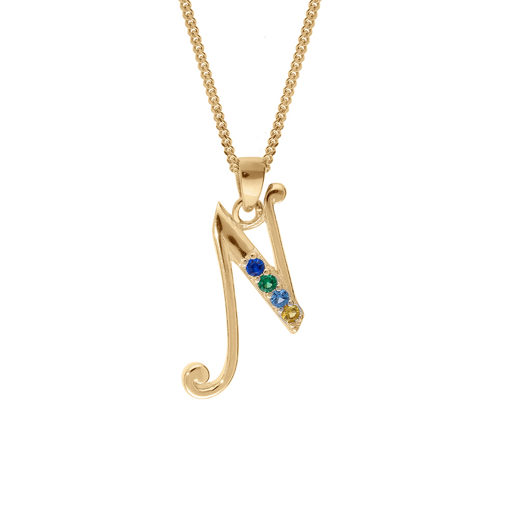Collier en vermeil pendentif initiale N oxydes multi couleurs sertis  - 42+3cm - Vue 1