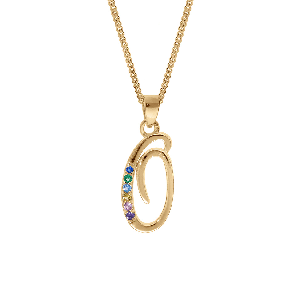 Collier en vermeil pendentif initiale O oxydes multi couleurs sertis  - 42+3cm - Vue 1