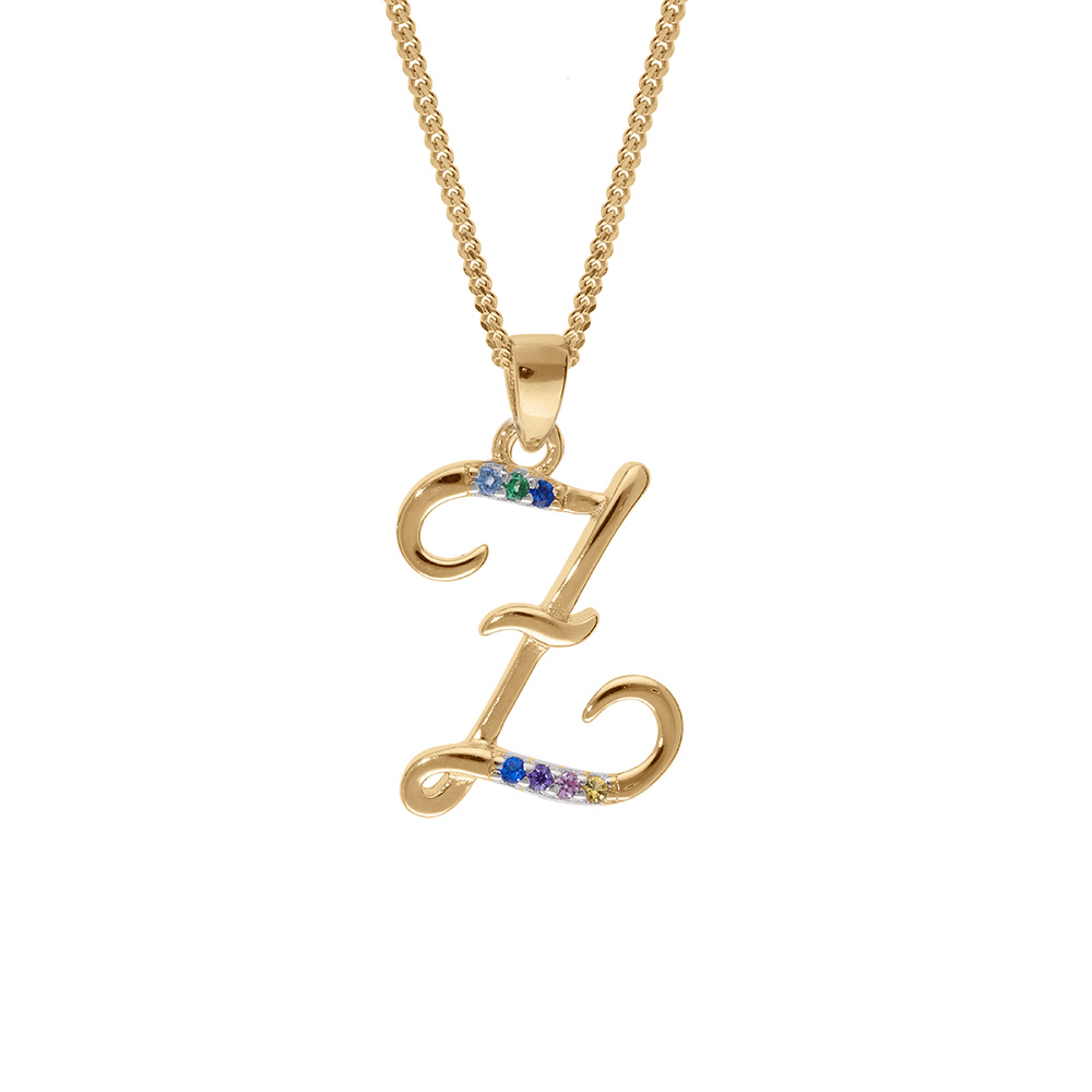 Collier en vermeil pendentif initiale Z oxydes multi couleurs sertis  - 42+3cm - Vue 1