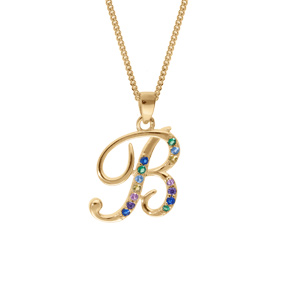Collier en vermeil pendentif initiale B oxydes multi couleurs sertis - 42+3cm - Vue 1