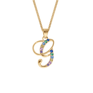 Collier en vermeil pendentif initiale G oxydes multi couleurs sertis - 42+3cm - Vue 1