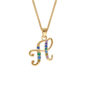 Collier en vermeil pendentif initiale H oxydes multi couleurs sertis - 42+3cm - Vue 1