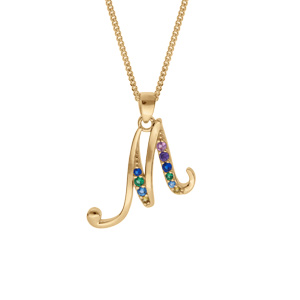 Collier en vermeil pendentif initiale M oxydes multi couleurs sertis - 42+3cm - Vue 1