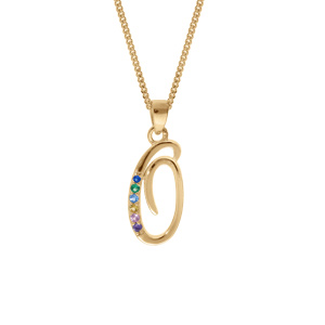Collier en vermeil pendentif initiale O oxydes multi couleurs sertis - 42+3cm - Vue 1