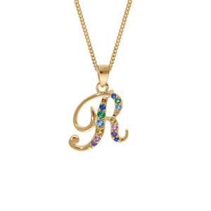Collier en vermeil pendentif initiale R oxydes multi couleurs sertis - 42+3cm - Vue 1