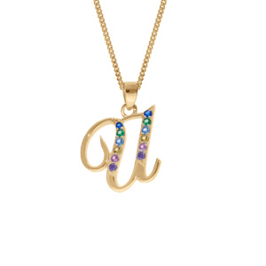 Collier en vermeil pendentif initiale U oxydes multi couleurs sertis - 42+3cm - Vue 1