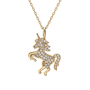 Collier en vermeil pendentif massif licorne orn�e d' oxydes blancs sertis - 38+5cm