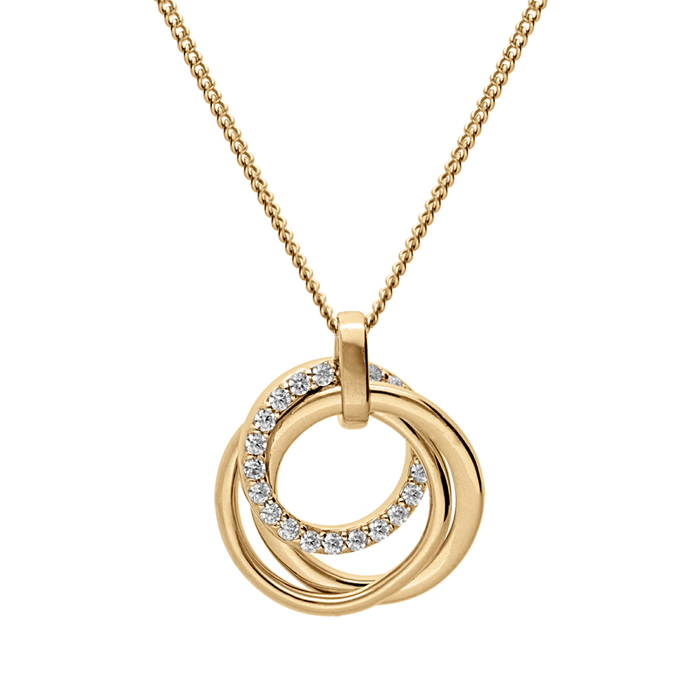 Collier en vermeil pendentif noeud d\'amour trois  cercles don un par� d\'oxydes blancs sertis - 41+5cm - Vue 1