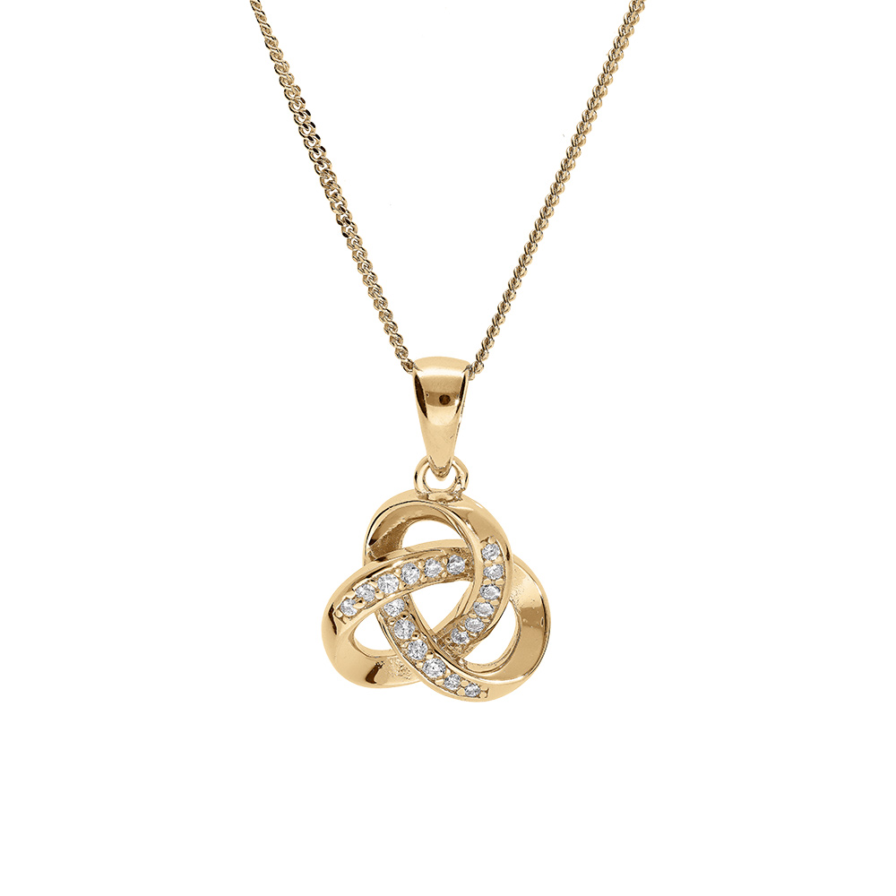 Collier en vermeil pendentif noeud oxydes blancs sertis  - 42+3cm - Vue 1