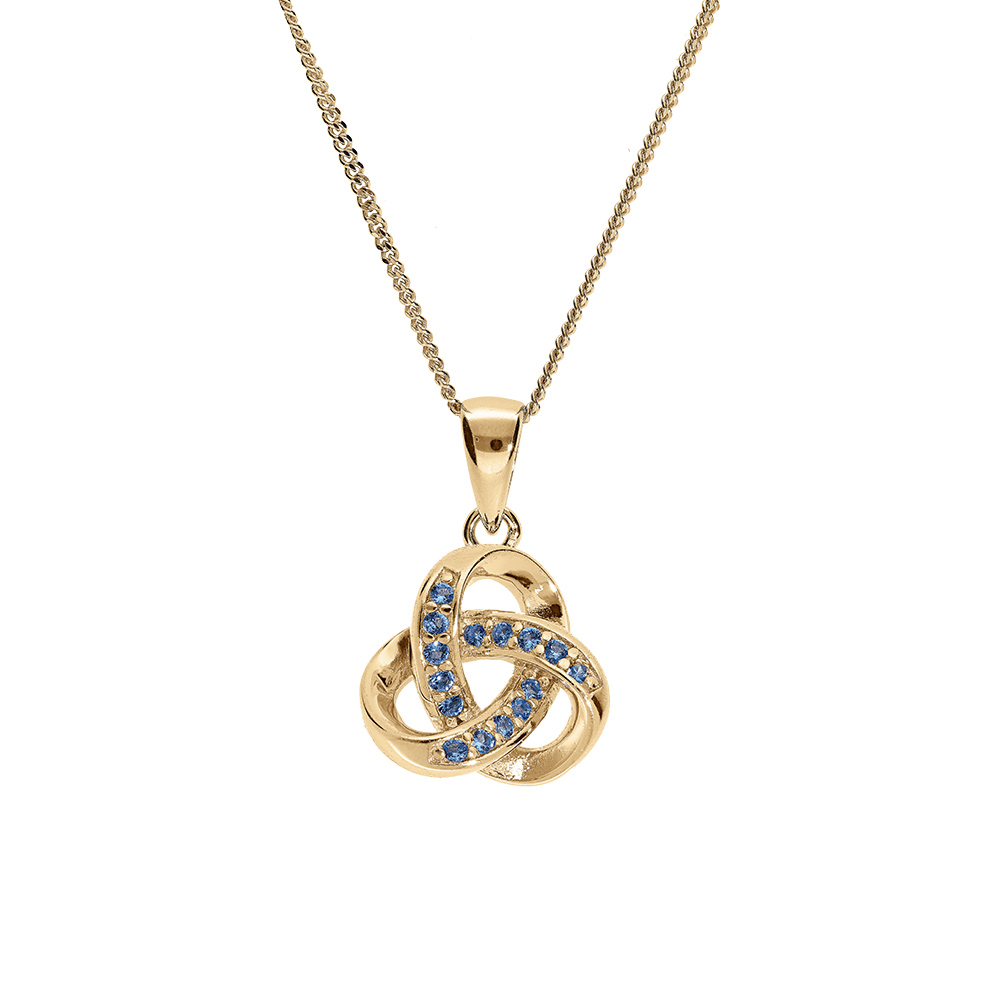 Collier en vermeil pendentif noeud oxydes bleu ciel sertis  - 42+3cm - Vue 1