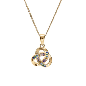 Collier en vermeil pendentif noeud oxydes multi couleurs sertis - 42+3cm - Vue 1