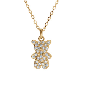 Collier en vermeil pendentif ourson habill d'oxydes blancs - 38+6cm