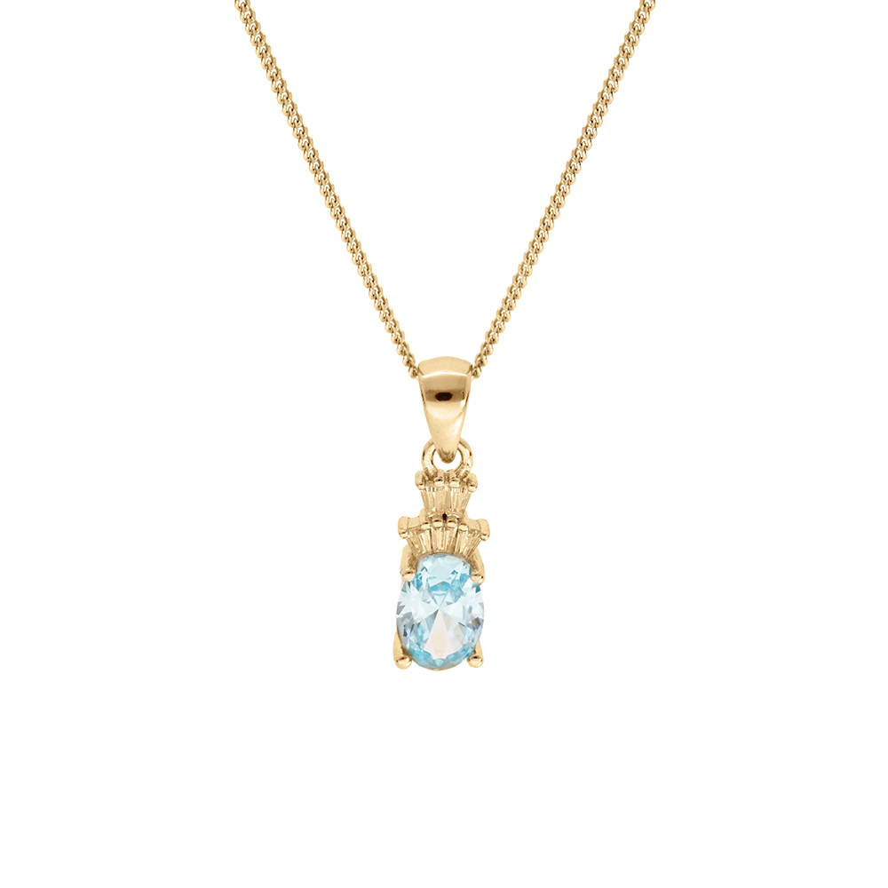 Collier en vermeil pendentif oxyde blanc et bleu ciel  - 42+3cm - Vue 1