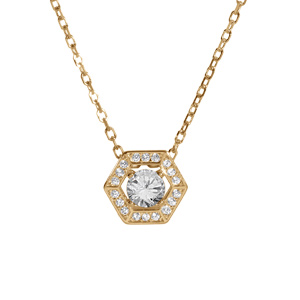 Collier en vermeil pendentif oxyde blanc et contour oxydes blancs - 42+3cm - Vue 1